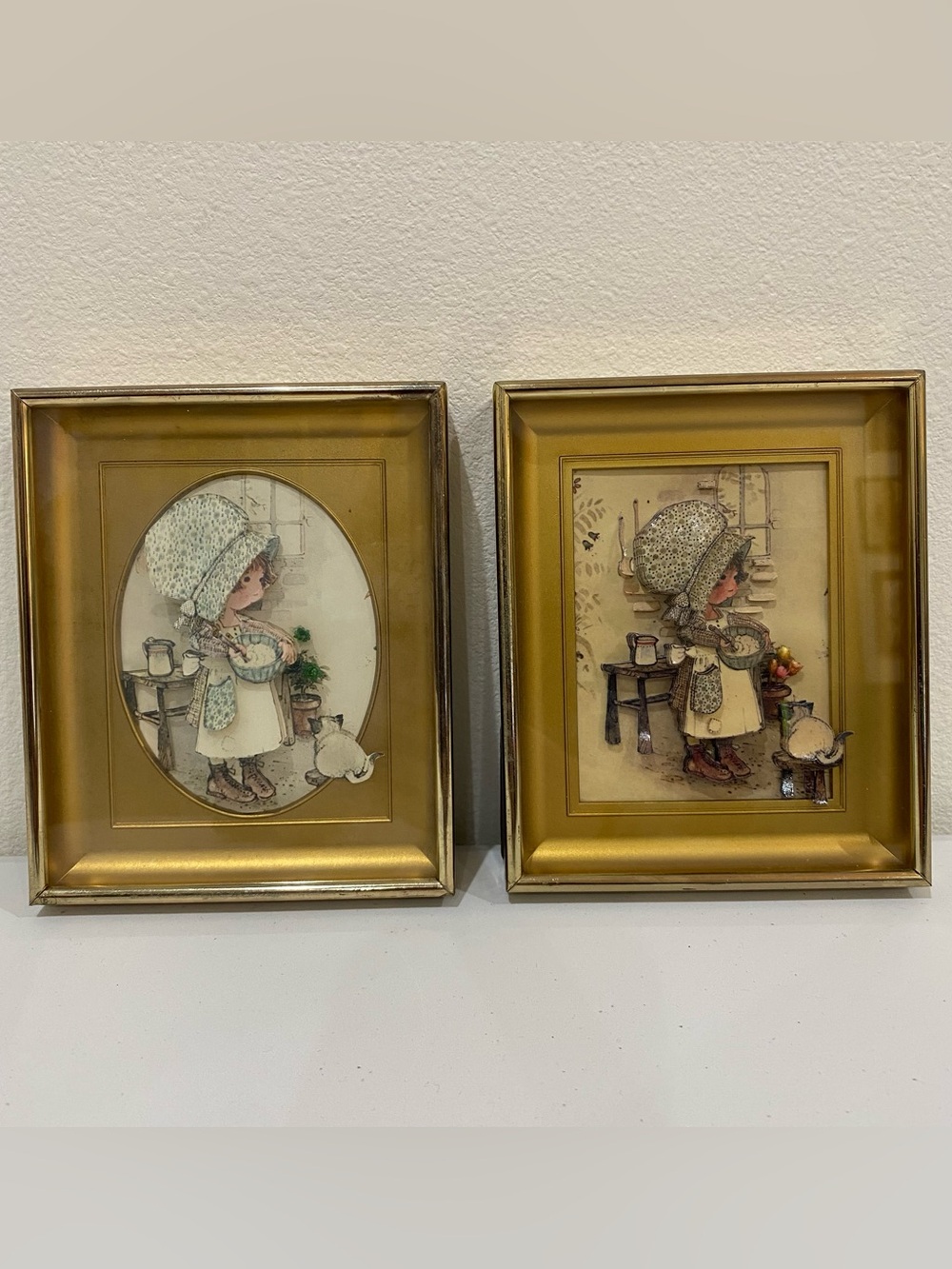 Vintage Holly Hobbie 3D Framed Shadowbox 6x5 Set Of 2 Standing Or Hanging